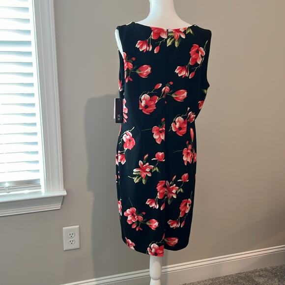 NWT $74 AGB Plus Size 16 Essential Sheath Black Red Floral Dress Career Midi - Picture 7 of 16